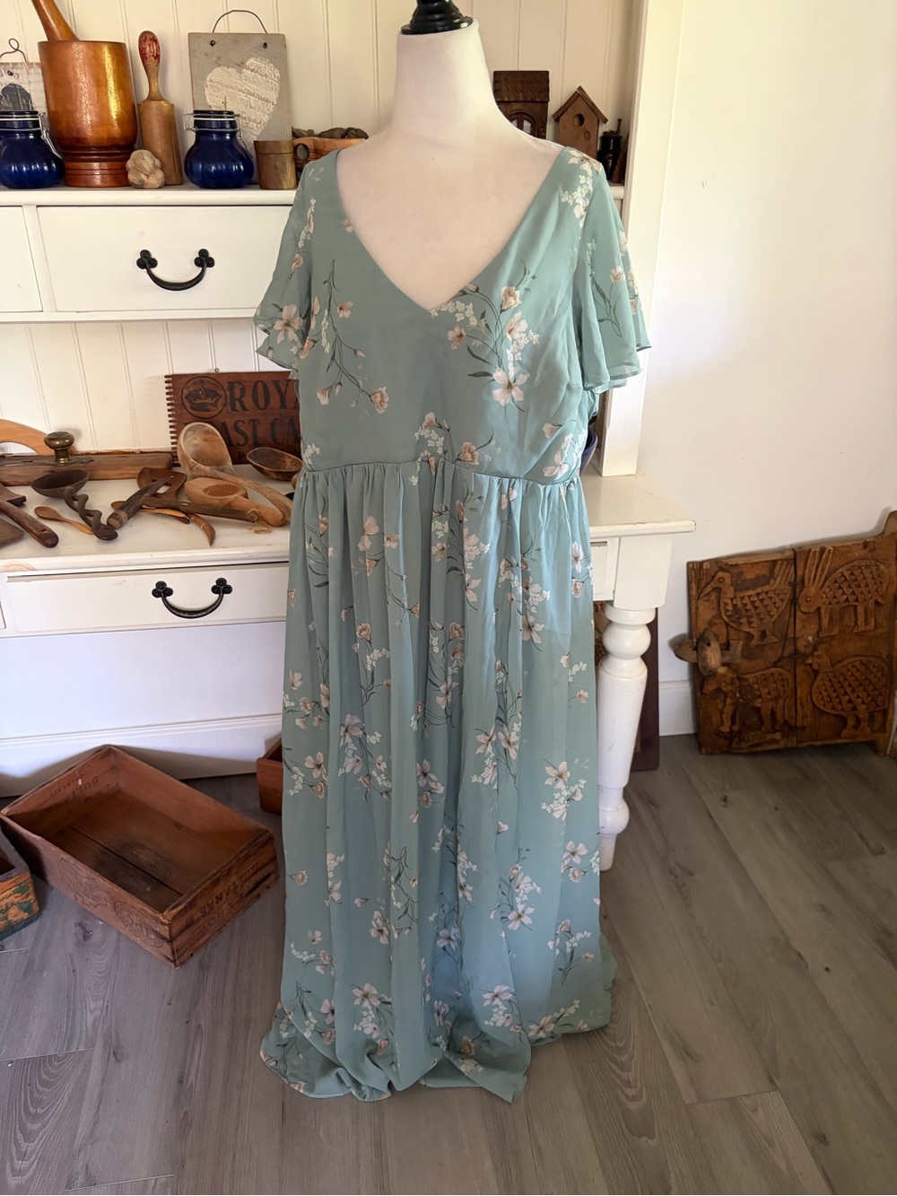 Birdy Grey Mint Floral V-Neck Maxi Dress